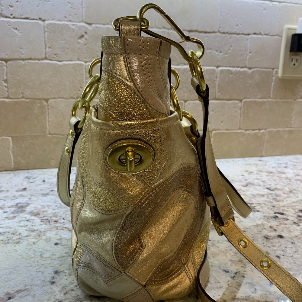 Coach Gold Inlaid Op Art Handbag 14833 Tote Crossbody - Picture 8 of 16